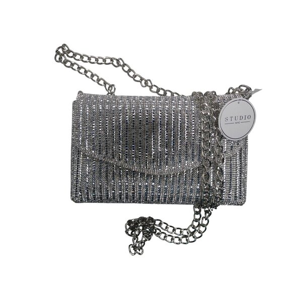 Studio NYC Silver Rhinestone Crossbody with Chain - Picture 1 of 5